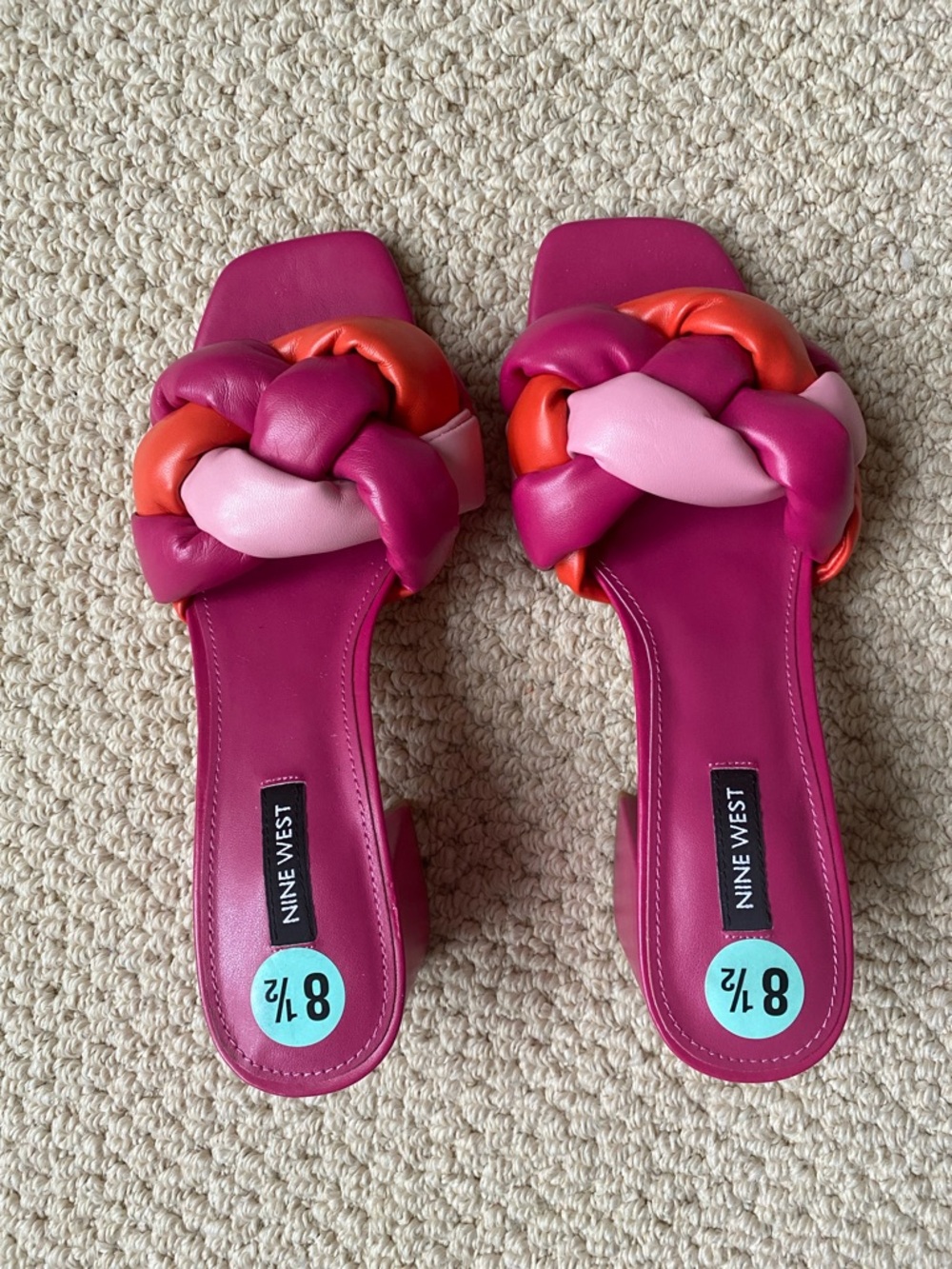 Nine West Fuchsia Braided Slide Sandals with Pink & Orange Twists